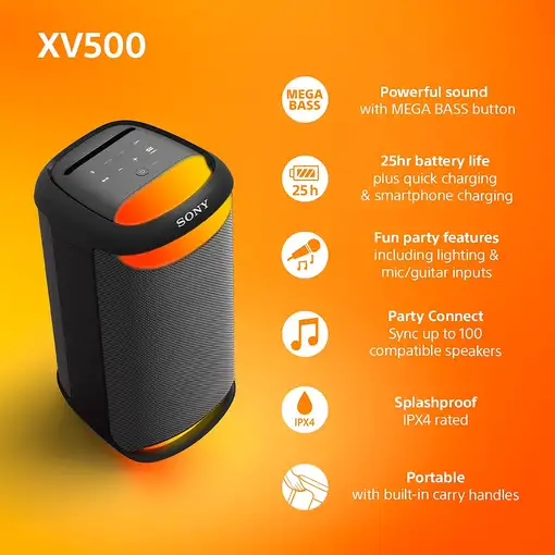 Sony XV500 Altavoz para fiestas Negro
