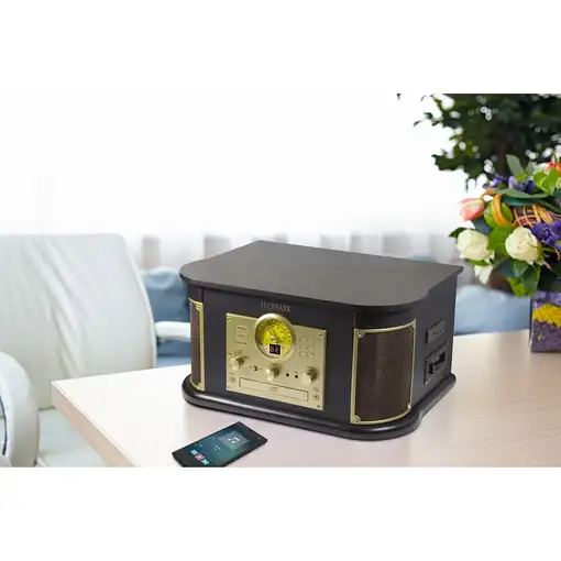 Technaxx TX-103 Tocadiscos de tracción por correa Negro, Oro Semiautomático