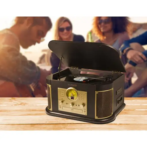 Technaxx TX-103 Tocadiscos de tracción por correa Negro, Oro Semiautomático