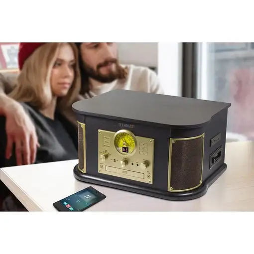 Technaxx TX-103 Tocadiscos de tracción por correa Negro, Oro Semiautomático