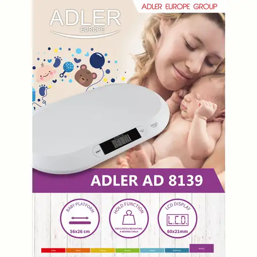Báscula Bebé Digital hasta 20 kg, Pantalla LCD, Función HOLD  AD8139, Mesko