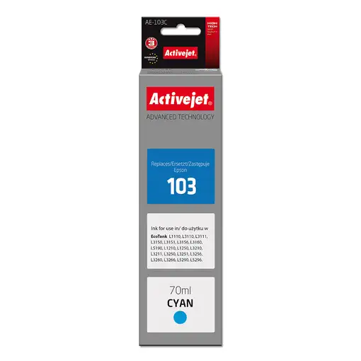 Activejet Tinta AE-103C (reemplazo Epson 103 C13T00S24A; Supreme; 70 ml; azul)