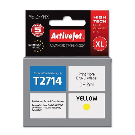 Activejet Tinta AE-27YNX (recambio de la Epson 27XL T2714; Supreme; 18 ml; amarill