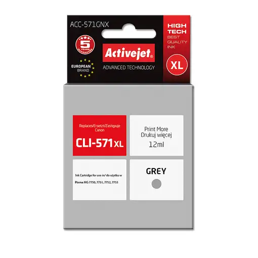 Activejet Tinta ACC-571GNX (Canon CLI-571G XL de repuesto; Supreme; 12 ml; gris)