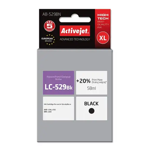 Activejet Tinta AB-529BN (reemplazo de Brother LC529BK; Supreme; 58 ml; negro)