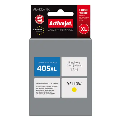 Activejet Tinta AE-405YNX (reemplazo Epson 405XL C13T05H44010; Supreme; 18ml; amar