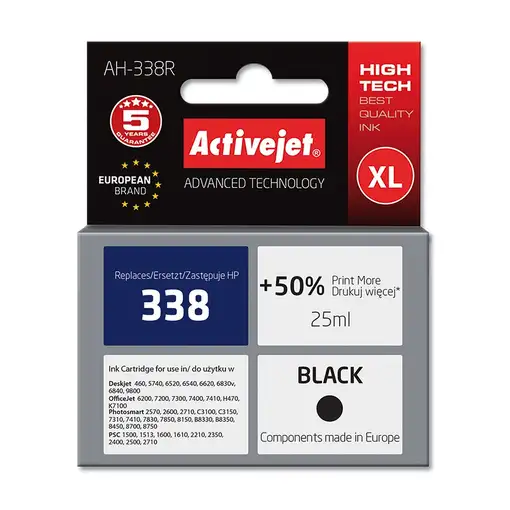 Activejet Tinta AH-338R (repuesto HP 338 C8765EE; premium; 25 ml; negro)