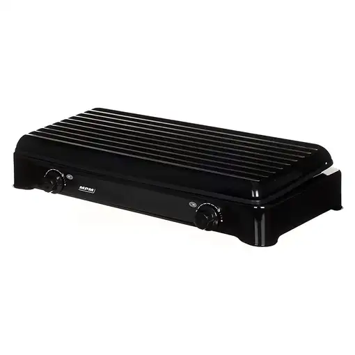 Cocina Gas Portátil Camping, 2 Quemadores, Rejilla Esmaltada, Tapa, KN-02/1KB MPM