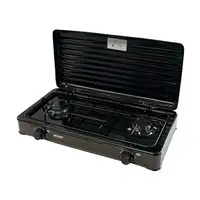 Cocina Gas Portátil Camping, 2 Quemadores, Rejilla Esmaltada, Tapa, KN-02/1KB MPM