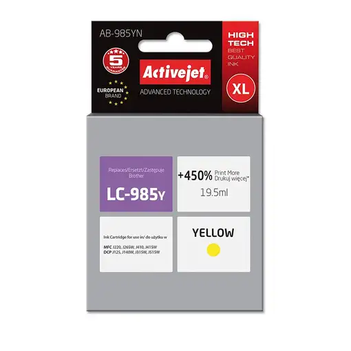 Activejet Tinta AB-985YN (repuesto Brother LC985Y; Supreme; 19,5 ml; amarillo)