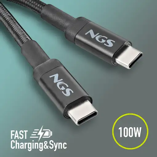 Cable de carga rápida de  USB-C a USB-C de 2 metros hasta 100W, NGS