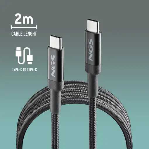 Cable de carga rápida de  USB-C a USB-C de 2 metros hasta 100W, NGS