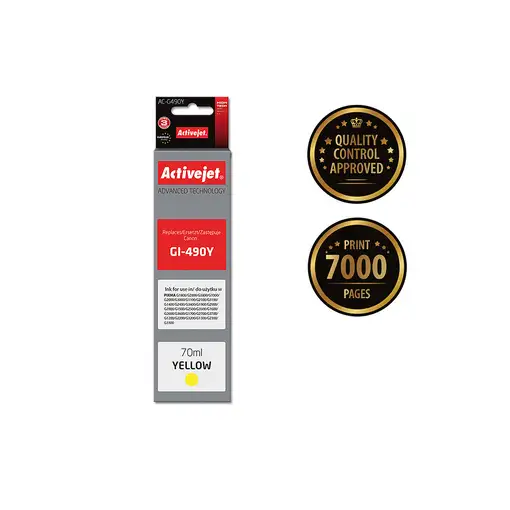 Activejet Tinta AC-G490Y (reemplazo para Canon GI-490Y; Supreme; 70 ml; amarillo)