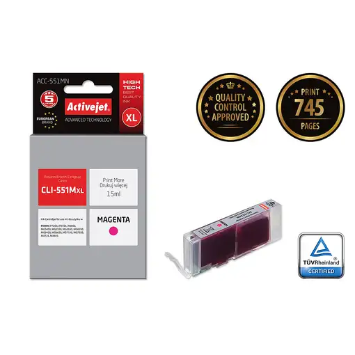 Activejet Tinta ACC-551MN (repuesto Canon CLI-551M; Supreme; 15 ml; rojo)