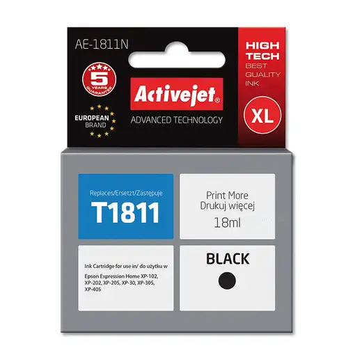 Activejet Tinta AE-1811N (recambio de la Epson 18XL T1811; Supreme; 18 ml; negra)