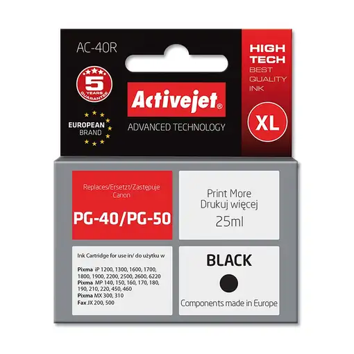 Activejet Tinta AC-40R (sustituta de la Canon PG-40; Premium; 25 ml; negra)