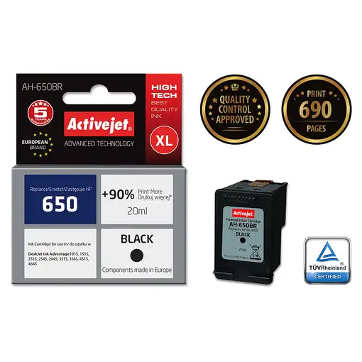 Activejet Tinta AH-650BR (repuesto HP 650 CZ101AE; Premium; 20 ml; negro)