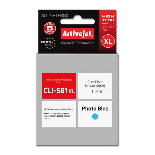 Activejet Tinta ACC-581PBNX (repuesto CLI-581PB XL; Supreme; 11,70 ml; Photo Blue)
