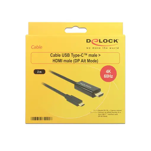 DeLOCK 85291 adaptador de cable de vídeo 2 m USB Tipo C HDMI Negro