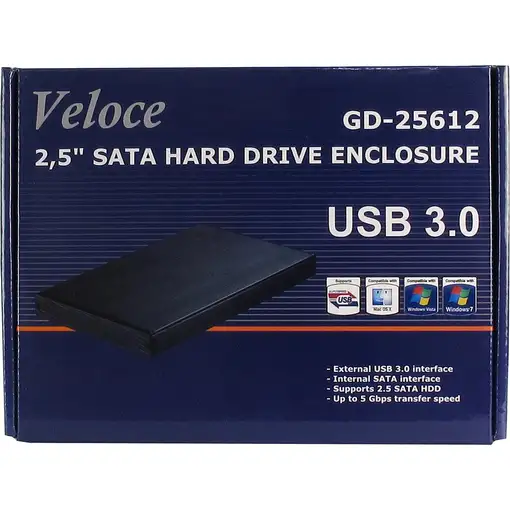 Inter-Tech Veloce GD-25612 Negro 2.5" USB con suministro de corriente