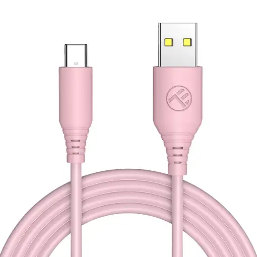Cable de datos de silicona Tellur USB a tipo C, 3A, 1m, rosa