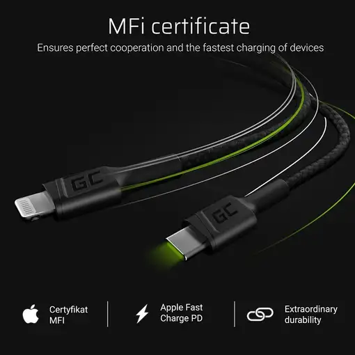 Green Cell KABGC07 cable de conector Lightning 1 m Negro