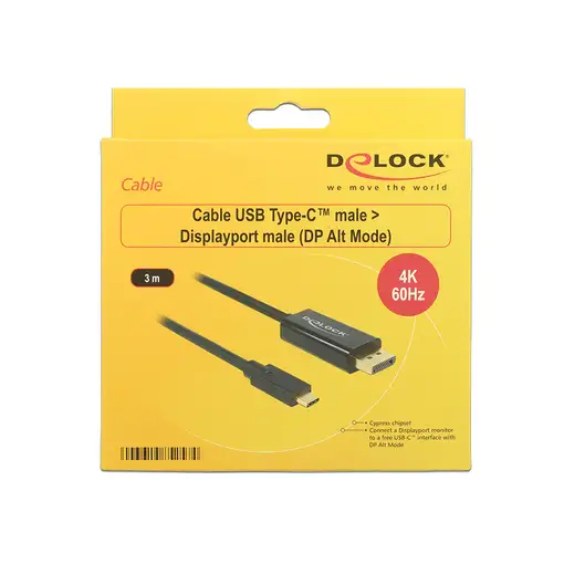 DeLOCK 85257 adaptador de cable de vídeo 3 m USB Tipo C DisplayPort Negro