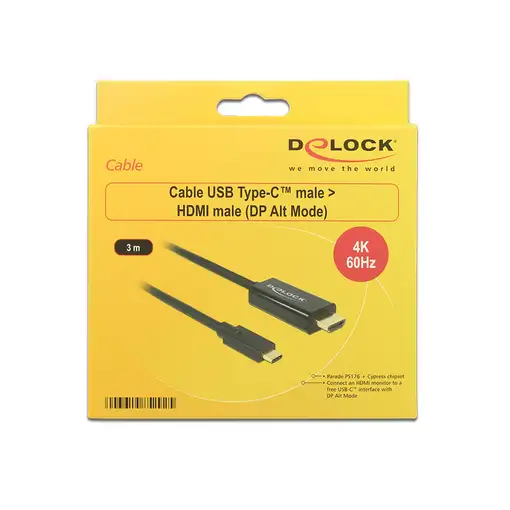 DeLOCK 85292 adaptador de cable de vídeo 3 m USB Tipo C HDMI Negro
