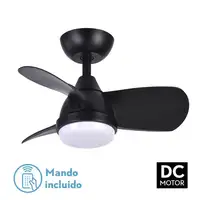 Ventilador DC Pirdo negro con luz LED, 3 aspas y mando