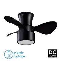 Ventilador DC Kos negro con luz LED, 3 aspas y mando