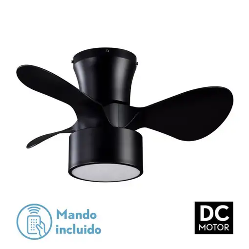 Ventilador DC Kos negro con luz LED, 3 aspas y mando