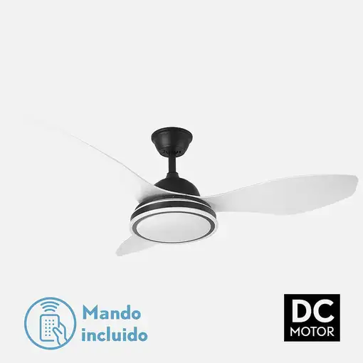 Fabrilamp Datoo ventilador de techo negro/blanco, 3 aspas, led, con mando