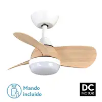 Ventilador DC Pirdo blanco/haya con luz LED, 3 aspas y mando