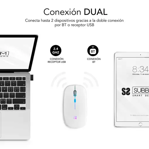 Ratón Inalámbrico Led Dual Flat Mouse  Blanco