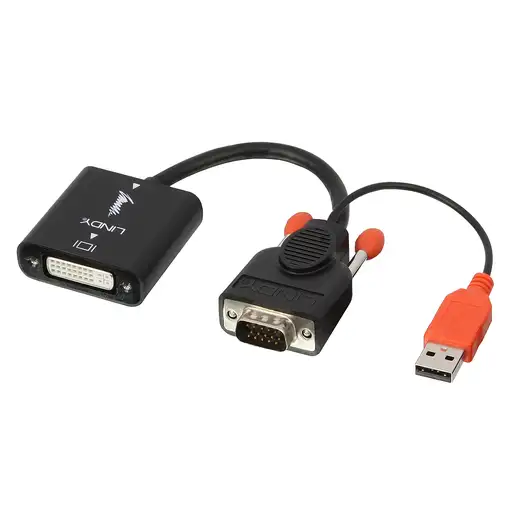 Lindy 38184 adaptador de cable de vídeo 0,2 m DVI-D VGA (D-Sub) + USB Negro, Naran