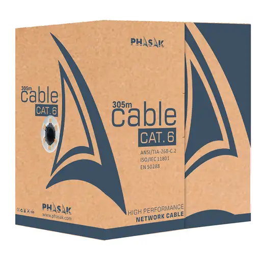 Phasak Bobina de Cable de Red Cat.6 UTP Sólido AWG23 CCA 305M - PHR 6302