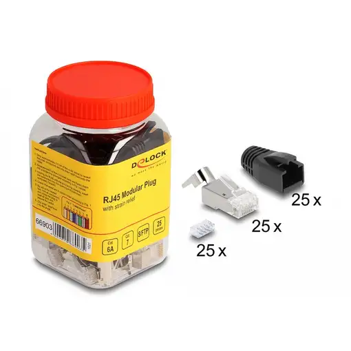 DeLOCK Conector Modular RJ45 con alivio de tensión Cat.6A, Cat.7 y botas de protec