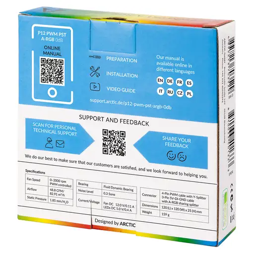 ARCTIC P12 PWM PST A-RGB 0dB Carcasa del ordenador Ventilador 12 cm Blanco 1 pieza