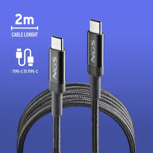 Cable de carga rápida de  USB-C a USB-C de 2 metros hasta 65W, NGS