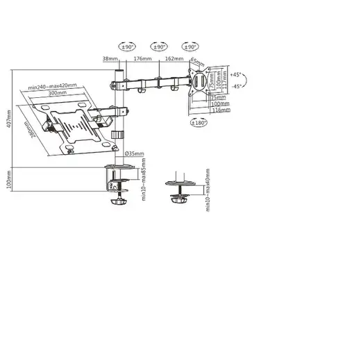 Gembird MA-DA-03 soporte para monitor 81,3 cm (32") Escritorio Negro