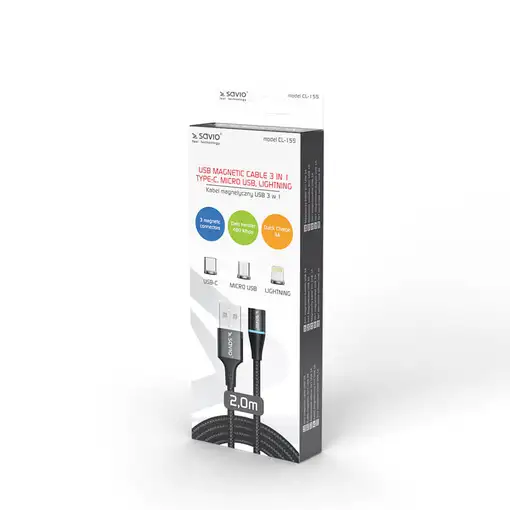 Savio CL-155 cable USB USB 2.0 2 m USB A USB C/Micro-USB B/Lightning Negro