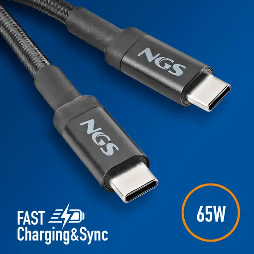 Cable de carga rápida de  USB-C a USB-C de 3 metros hasta 65W, NGS