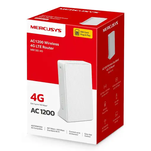 Mercusys MB130-4G router inalámbrico Ethernet Doble banda (2,4 GHz / 5 GHz) Blanco