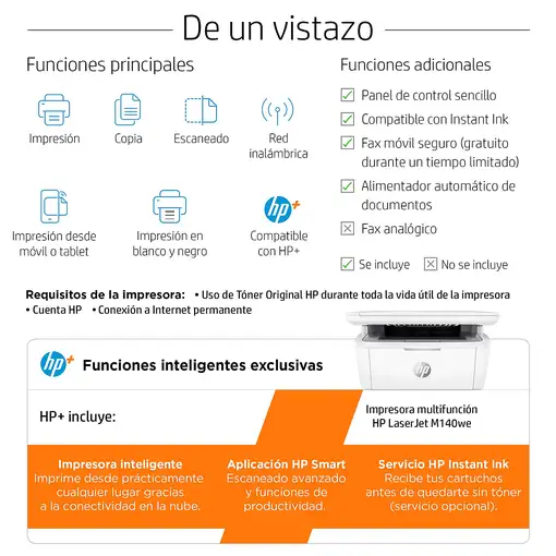 HP LaserJet Impresora multifunción M140we