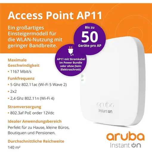 HPE Aruba Networking Instant On AP11 867 Mbit/s Blanco Energía sobre Ethernet (PoE