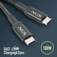 Cable de carga rápida de  USB-C a USB-C de 3 metros hasta 100W, NGS
