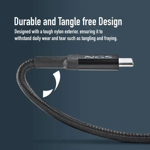 Cable de carga rápida de  USB-C a USB-C de 3 metros hasta 100W, NGS