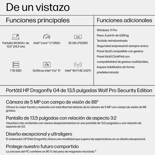HP 75910 Dragonfly G4 Wolf Pro Security Edition Portatil Intel Core I7 (13.5 '')