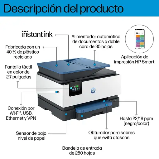 HP OfficeJet Pro 9125e Inalámbrico All-in-One Color Impresora, Servicio Instant In