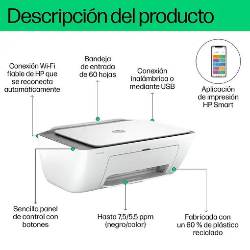 HP DeskJet 2820e Inalámbrico All-in-One Color Impresora, Fotocopiadora, escáner